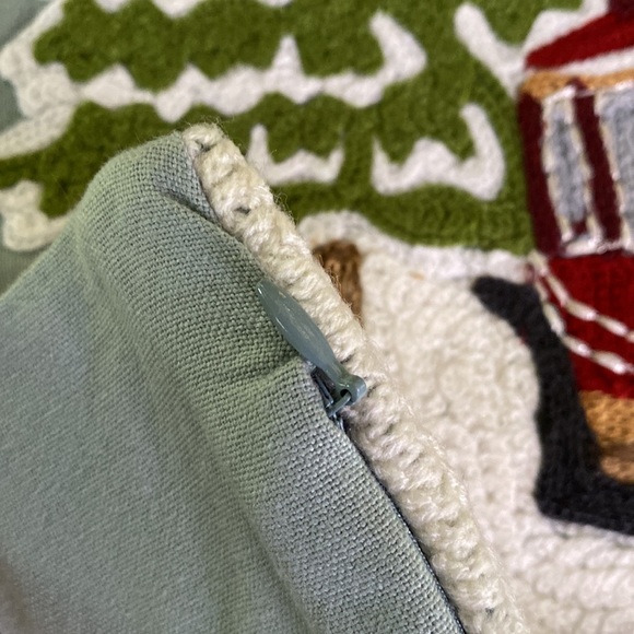 Pottery Barn Winter Wonderland Snow Streetcar Sleigh Crewel Lumbar Pillow Cover - Picture 7 of 16